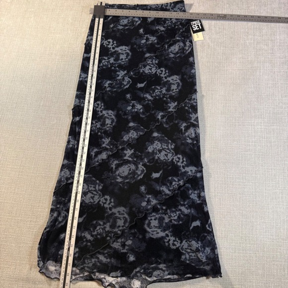 Thirty Thirty 2 Piece Set Mesh Floral Maxi Skirt Crop Top S Black Blue - Picture 8 of 8